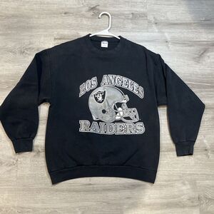 Vintage 80s Trench Los Angeles LA Raiders Crew Neck Sweater NFL Black Size Large
